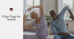 Senior woman and man smiling while practicing gentle chair yoga in a bright living room – safe, seated exercise for seniors.